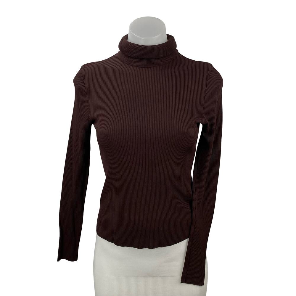 Zara Women's Brown Long Sleeve Turtleneck Ribbed Knit Slim Sweater Top Size M